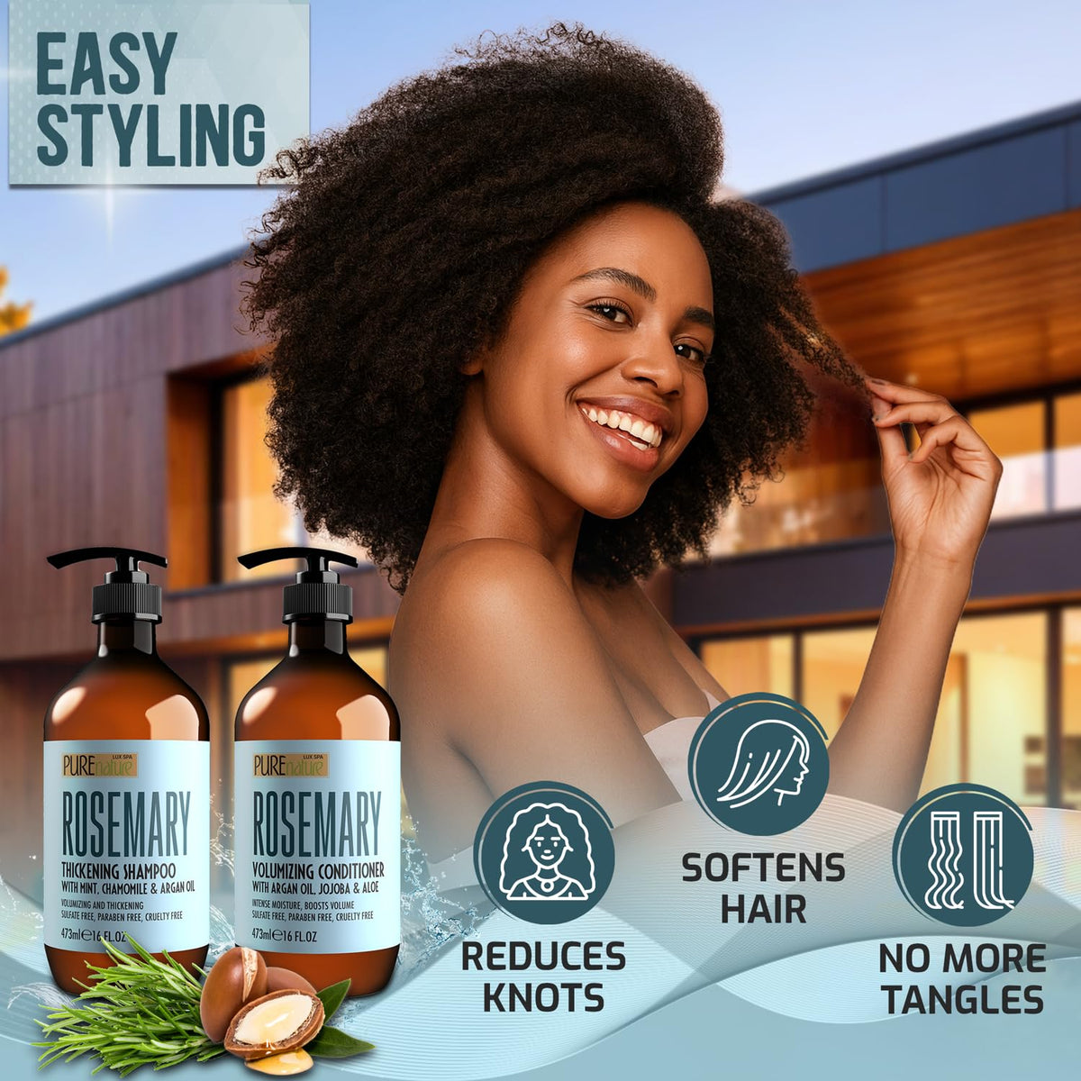 Rosemary mint ingredients from Pure Nature Lux Spa support scalp nourishment.