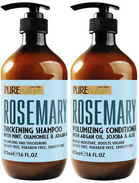 Pure Nature Lux Spa rosemary shampoo bottle with mint aroma for fuller-looking hair.