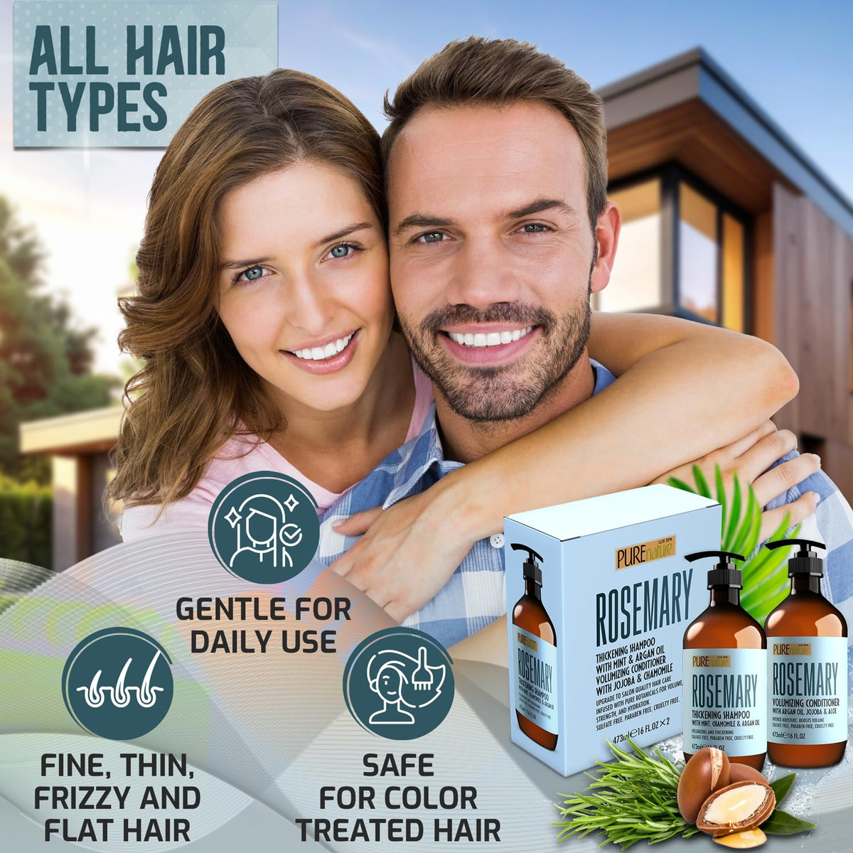 Pure Nature Lux Spa on-sink display shows this duo for daily hair rituals.