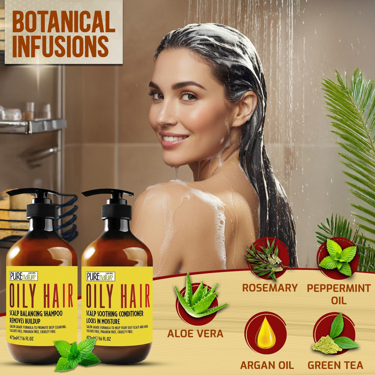 PURE NATURE LUX SPA shampoo foam closeup shows rich lather for oil control