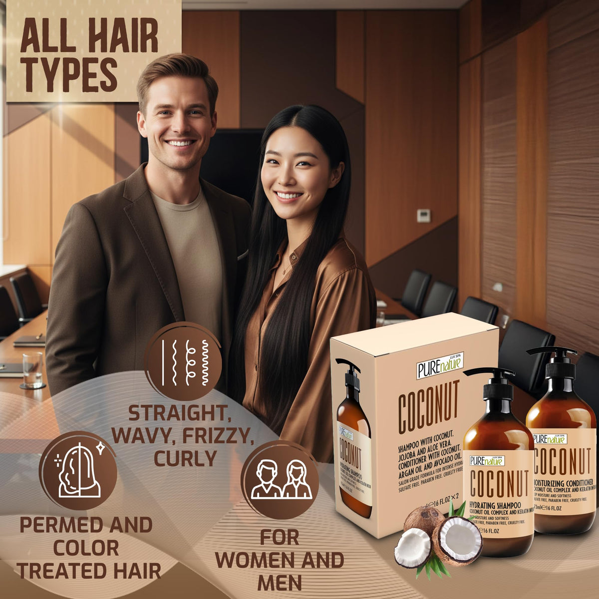 Pure Nature Lux Spa soft, healthy hair after treatment close-up.