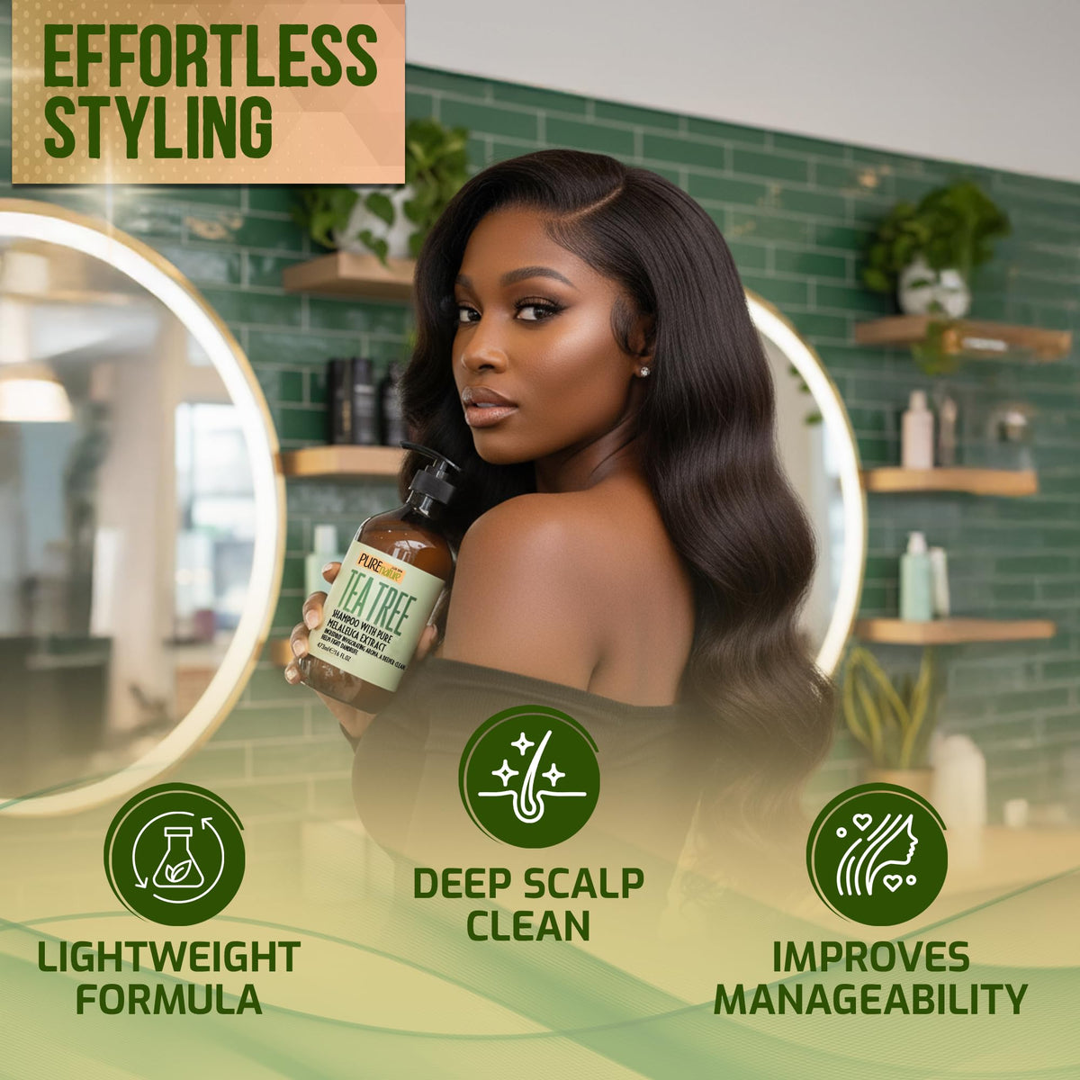 Pure Nature Lux Spa Tea Tree Shampoo cruelty-free and paraben-free packaging icon.
