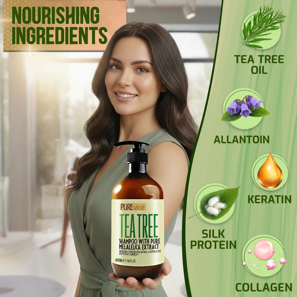 Pure Nature Lux Spa Tea Tree Shampoo foamy lather cleanses oily hair without harshness.