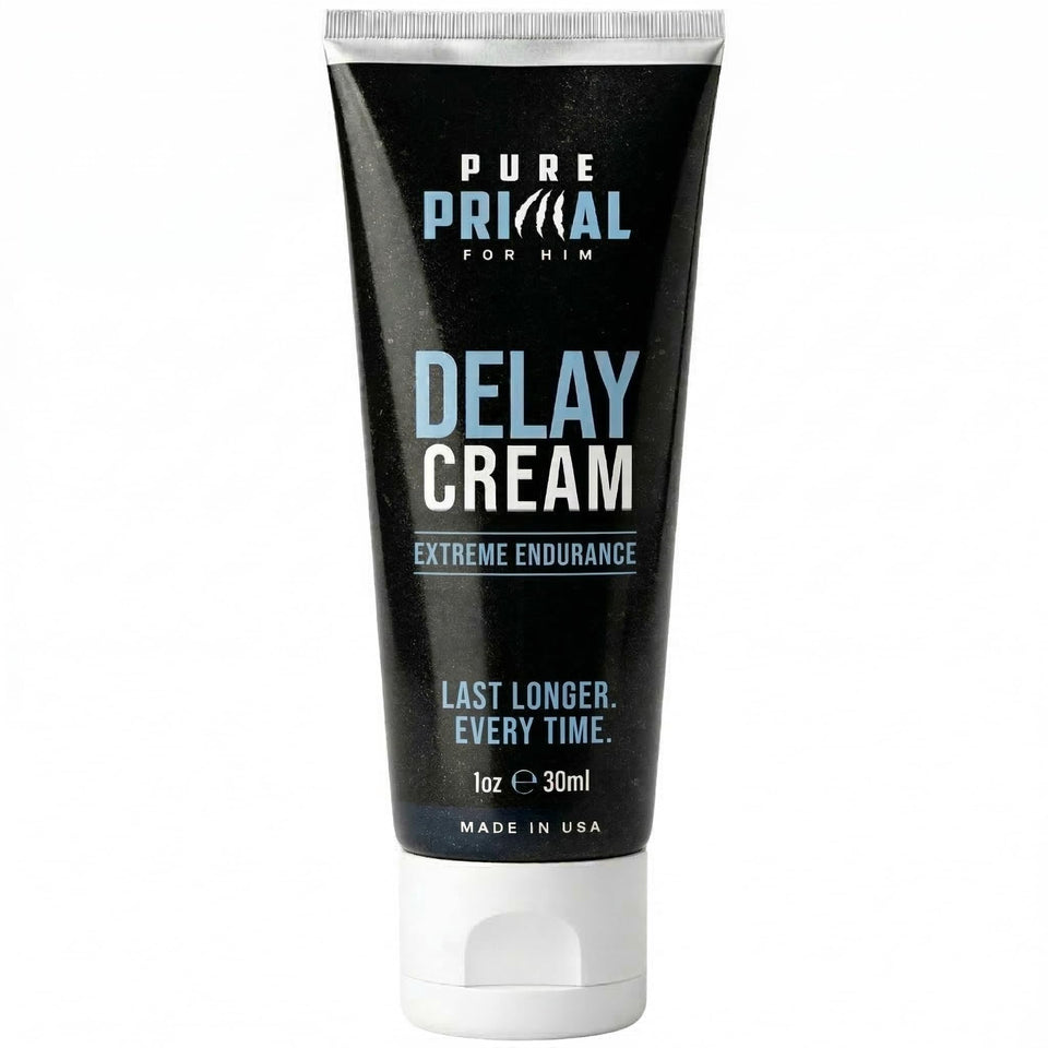 Pure Primal Delay Cream 1oz bottle for discreet use and readiness.