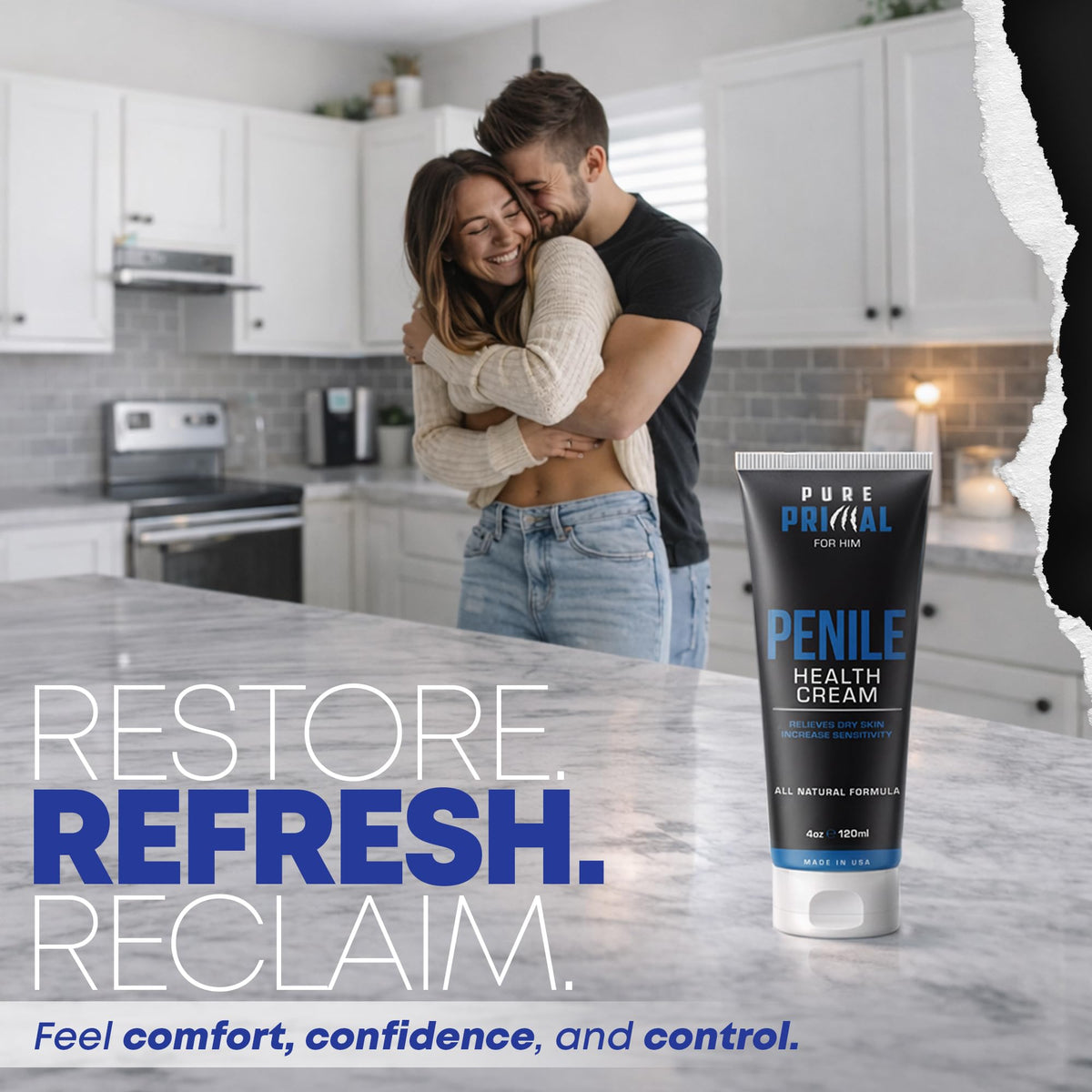 Pure Primal cream being applied for smooth, quick absorption without greasiness.