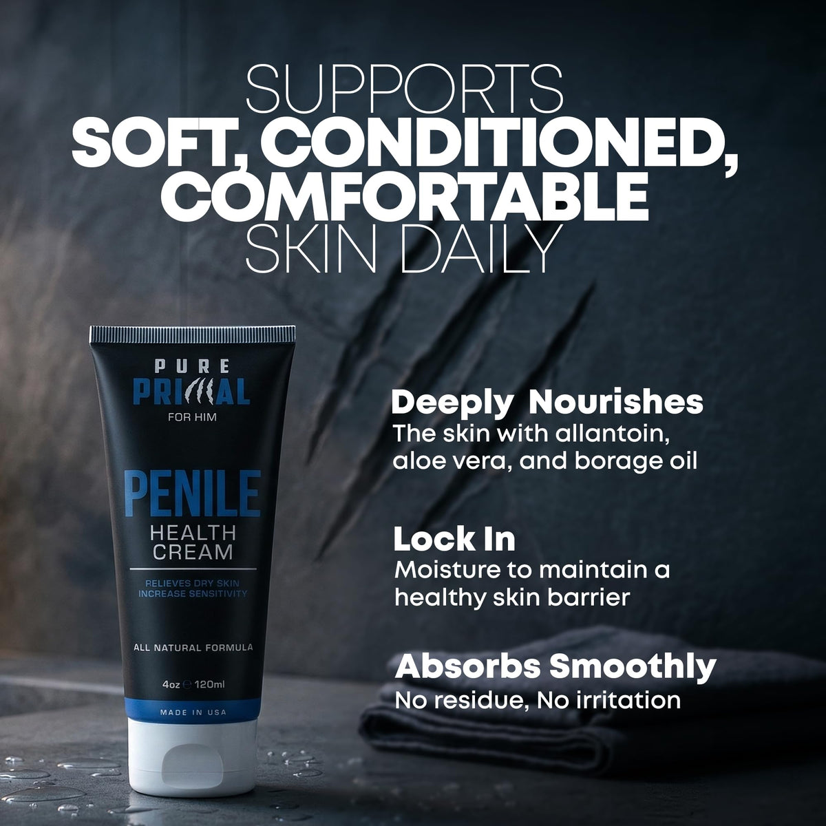 Pure Primal oil blend ingredients highlighting nourishing hydration for sensitive skin.