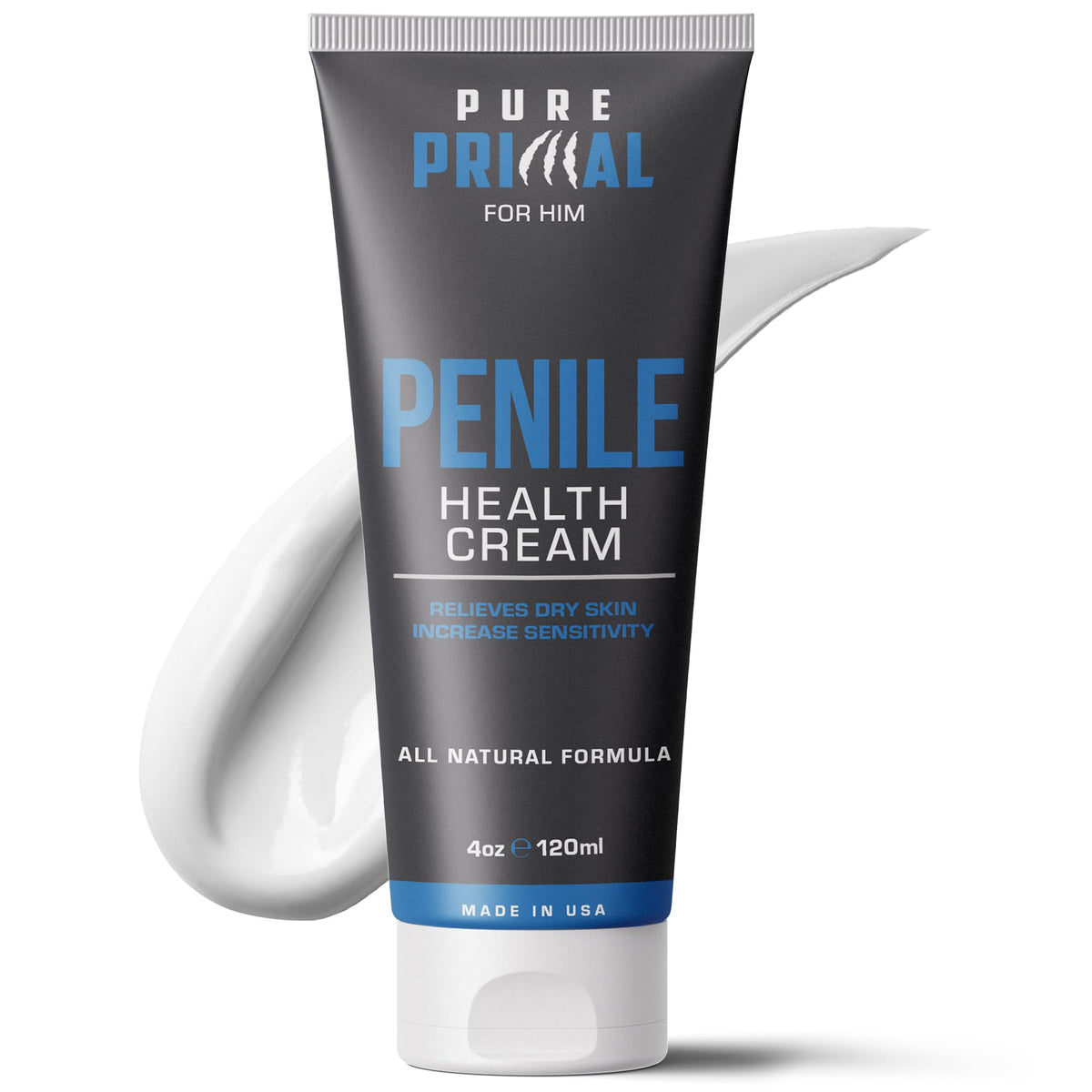 Pure Primal penile health cream tube closeup for easy daily application.