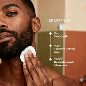 Pure Reign cotton pad applying the solution after shaving.