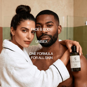 Pure Reign product display highlights multi area use on face and body.