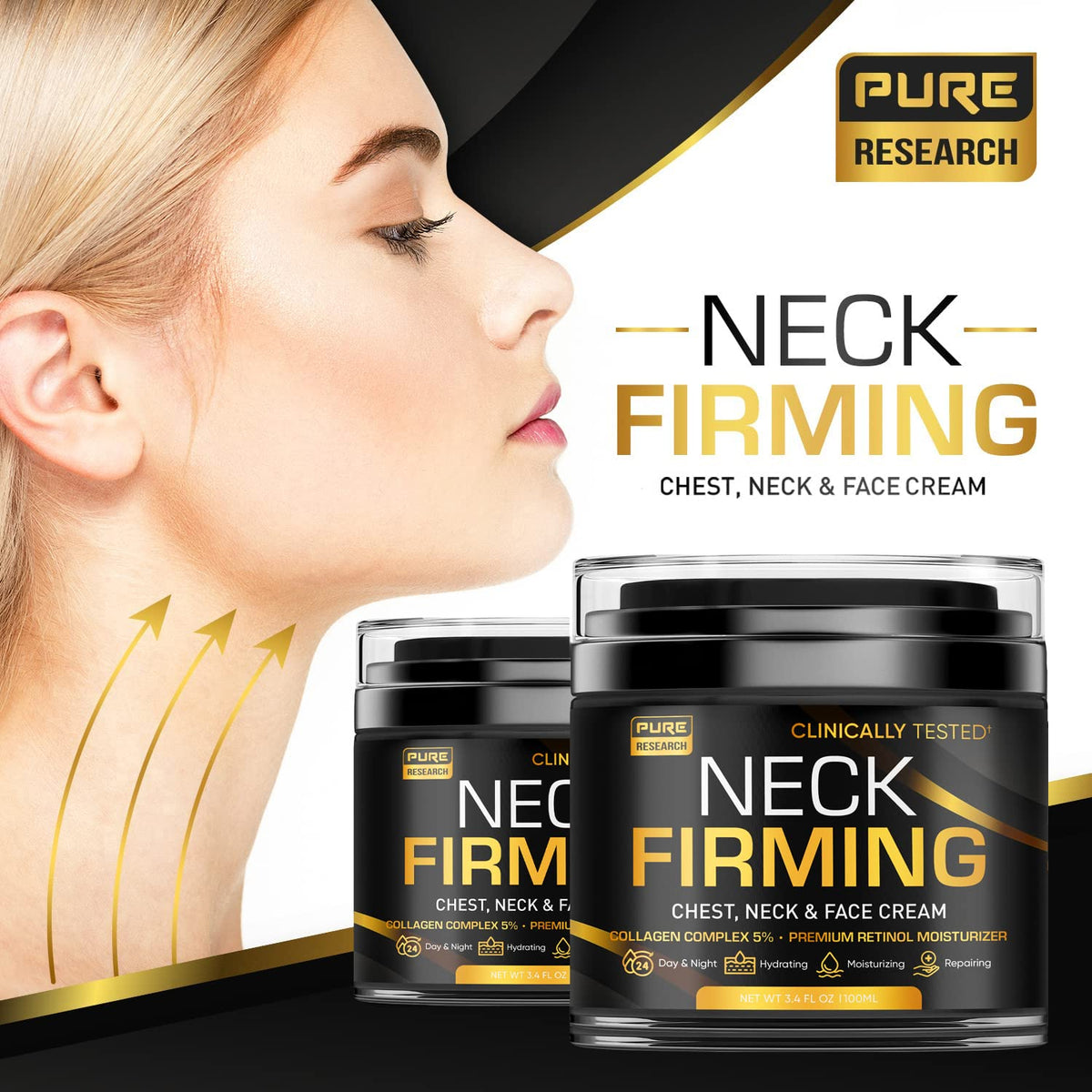 Pure Research neck decollete tightening jar highlighting smoother decollete and firmer-looking skin