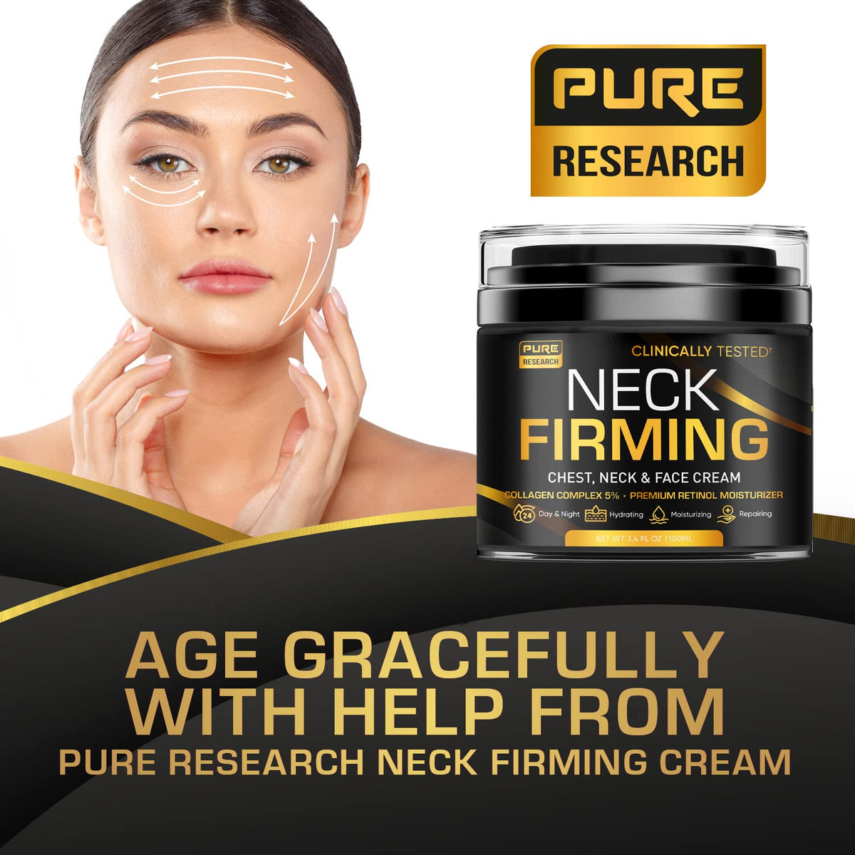 Pure Research neck massage application scene shows easy twice-daily routine