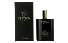 Close-up of Stetson Black bottle back view with premium branding