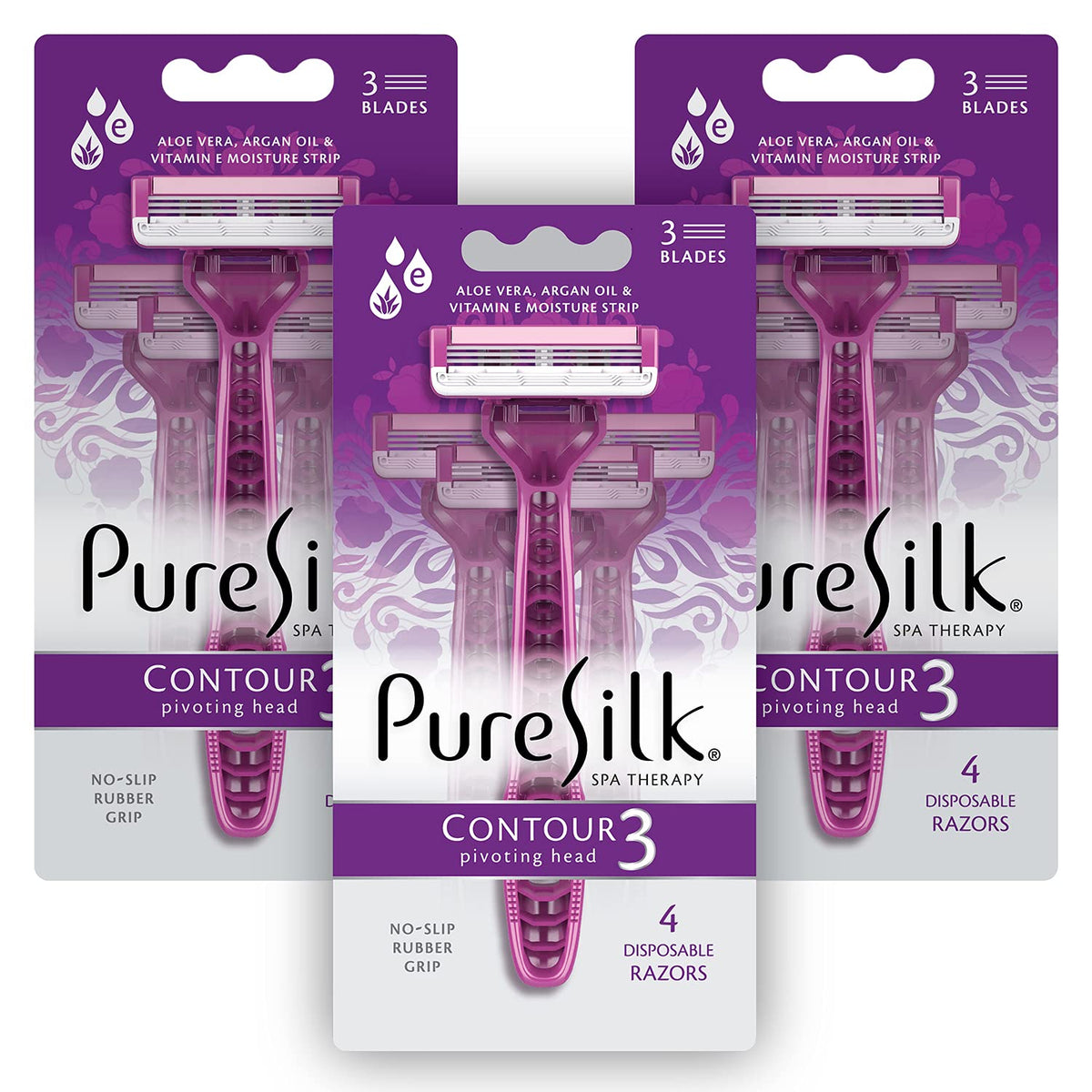 Pure Silk Contour 3 lubricating strip close-up with Aloe and Vitamin E