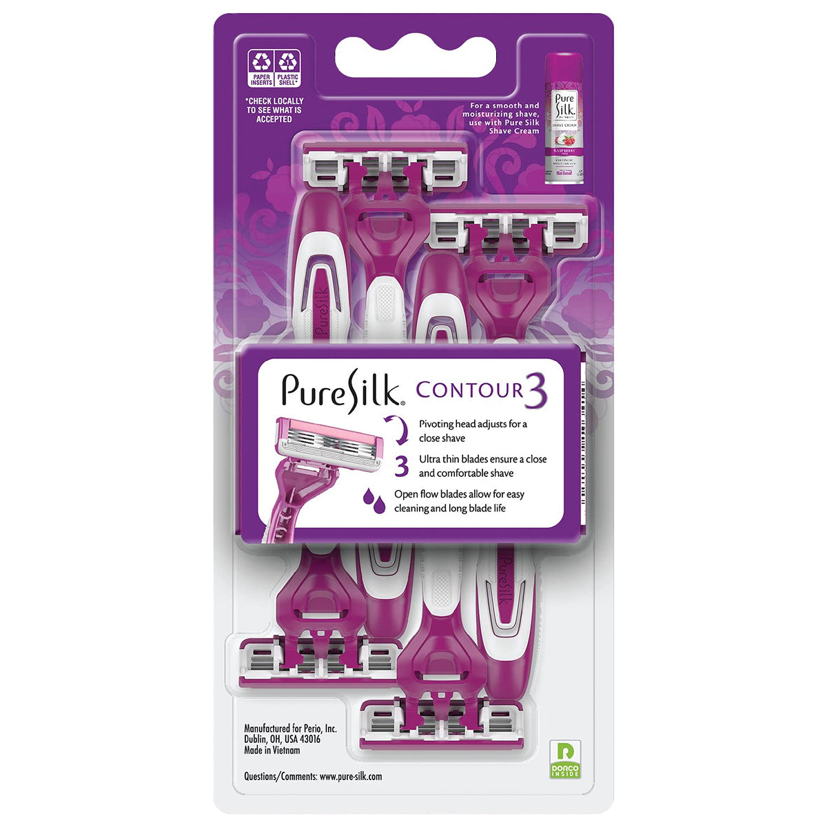 Pure Silk Contour 3 open-flow blades showing easy rinsing
