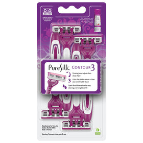 Pure Silk Contour 3 open-flow blades showing easy rinsing