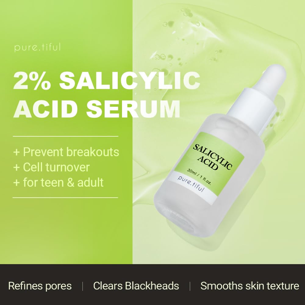 pure.tiful 2% serum pump application demonstrates easy daily use for acne-prone skin.