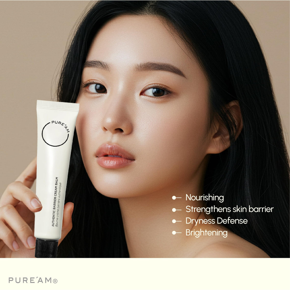 Close-up of PURE’AM ceramide cream texture for nourishing dry skin