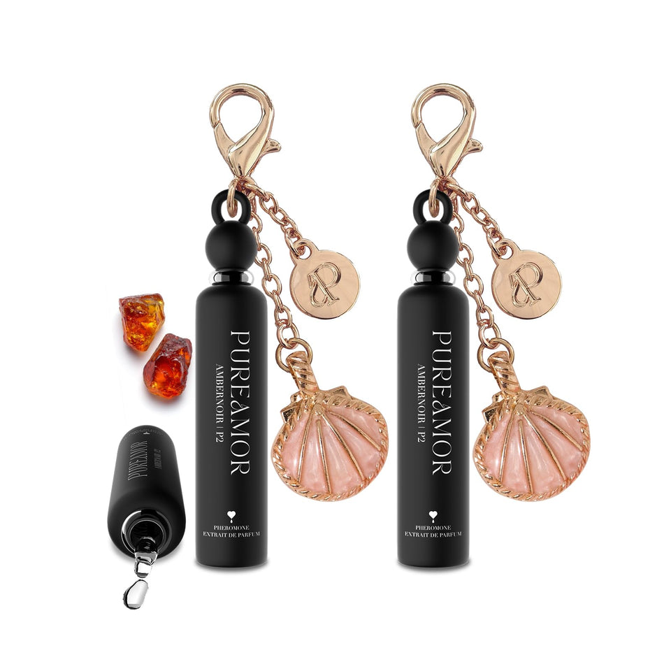 PUREAMOR Amber Noir bottle close-up for daily gourmand wear.