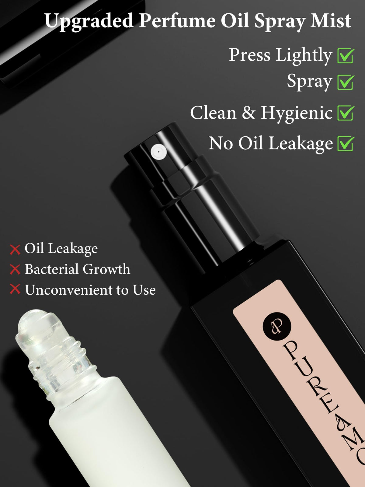 PUREAMOR amber-vanilla spray in use reveals instant aroma on skin.