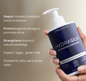 PUREANCE Hydrasilk ingredients shelf highlights coconut and argan oil benefits.