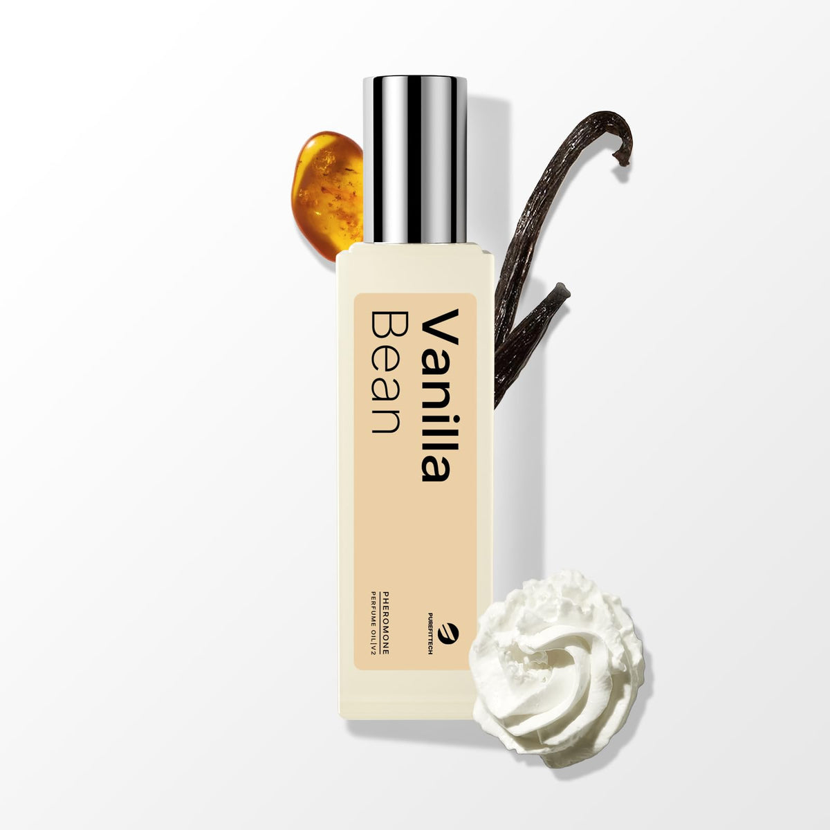 Purefittech vanilla bean roll-on bottle for easy pulse-point application and long wear.