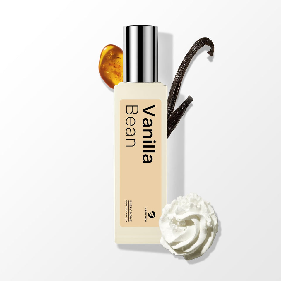 Purefittech vanilla bean roll-on bottle for easy pulse-point application and long wear.