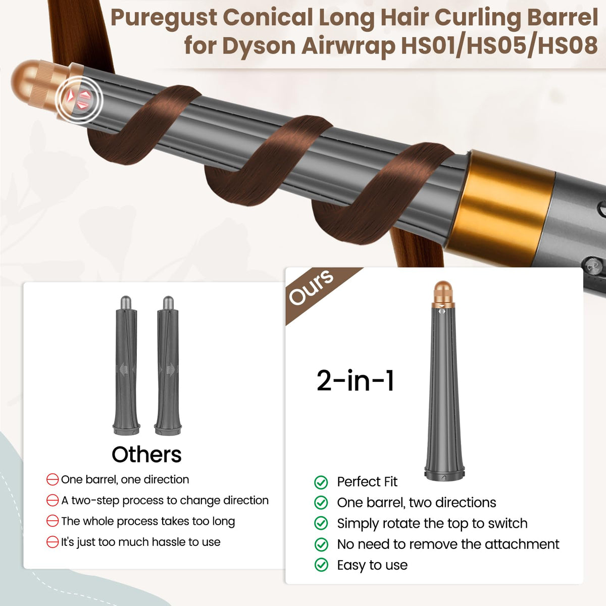 Puregust conical barrel yields loose waves with Dyson Airwrap
