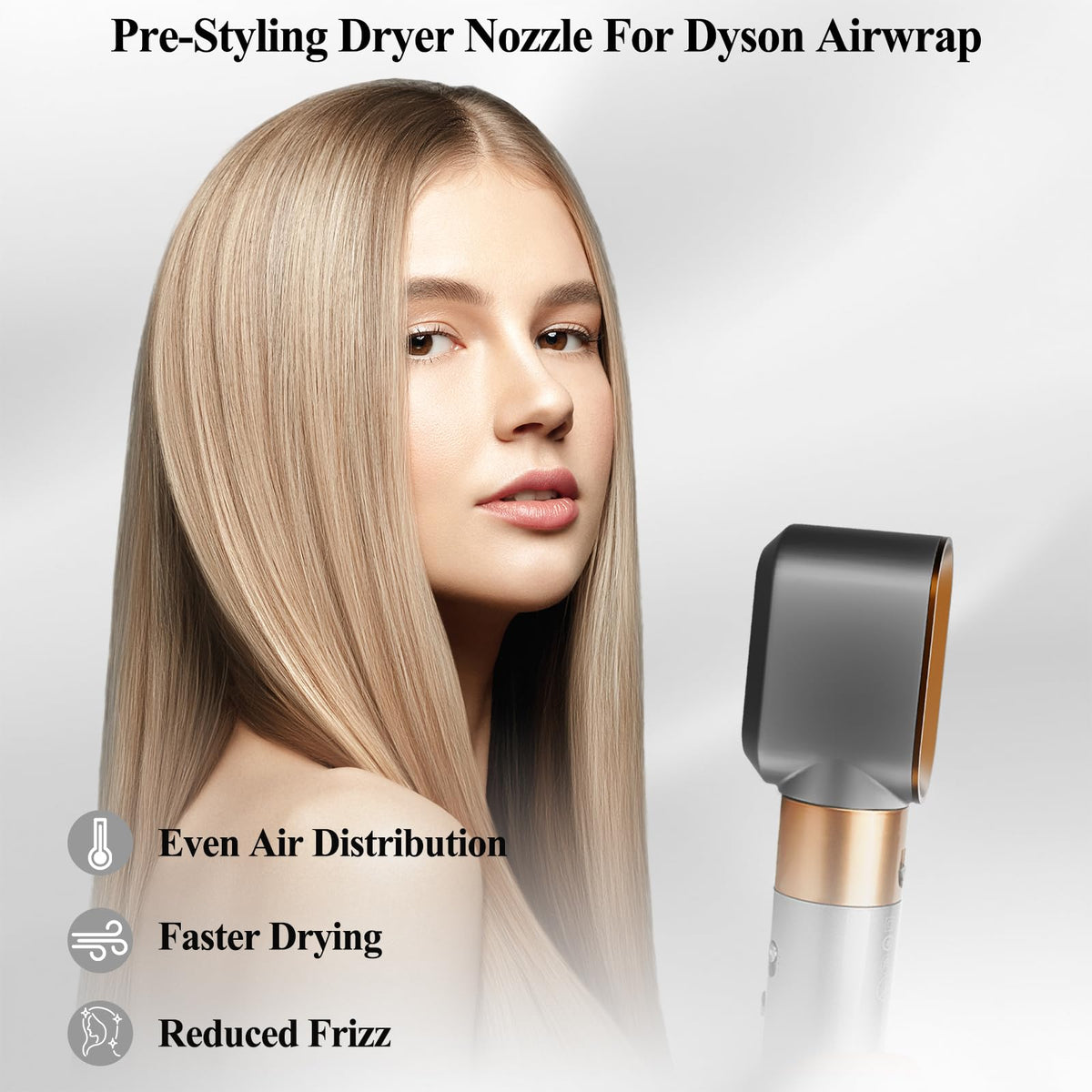 PUREGUST Pre-Styling Dryer attachment, gold side view, frizz-reduction for smoother results