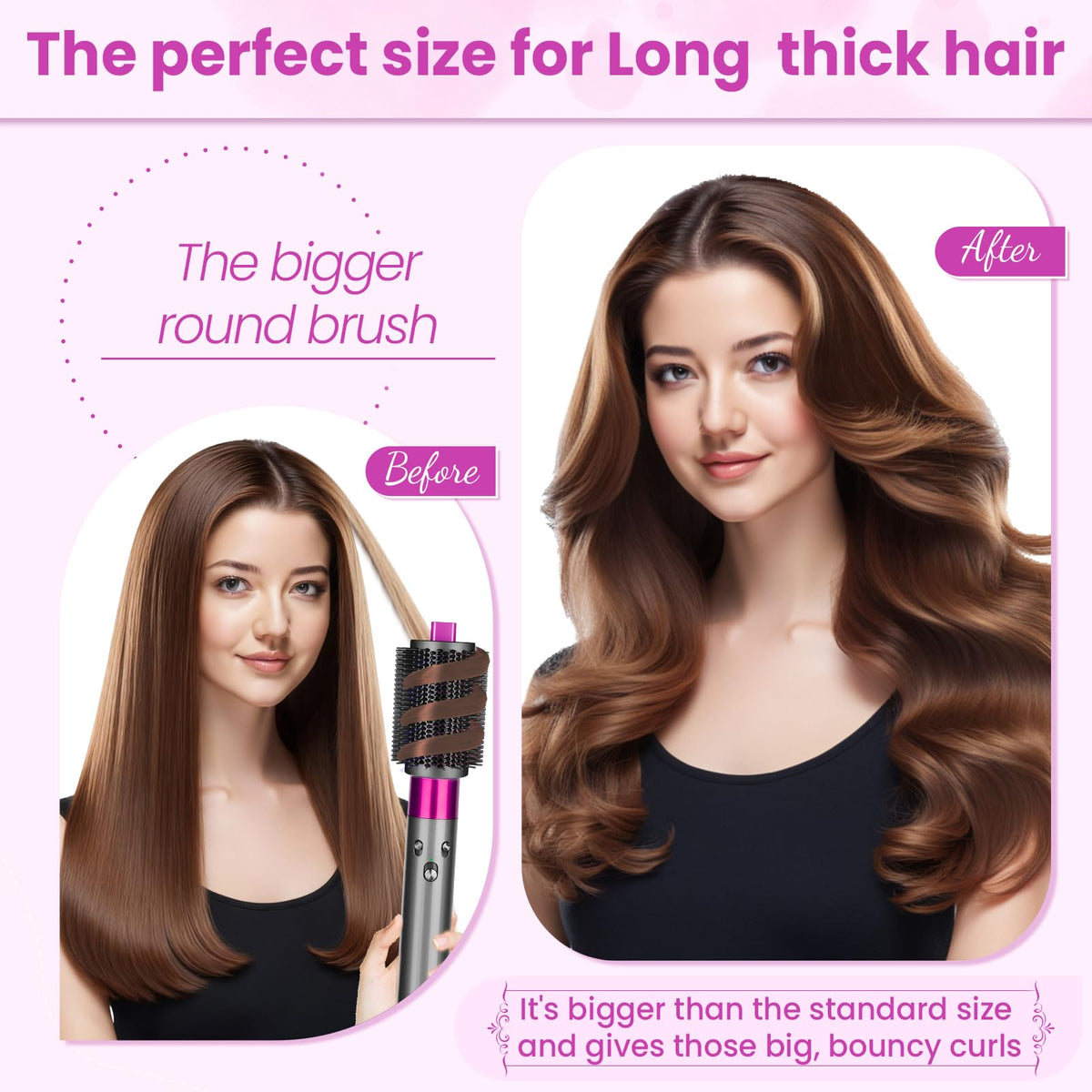 PUREGUST rose broad-styling on long hair delivers buoyant, smooth volume