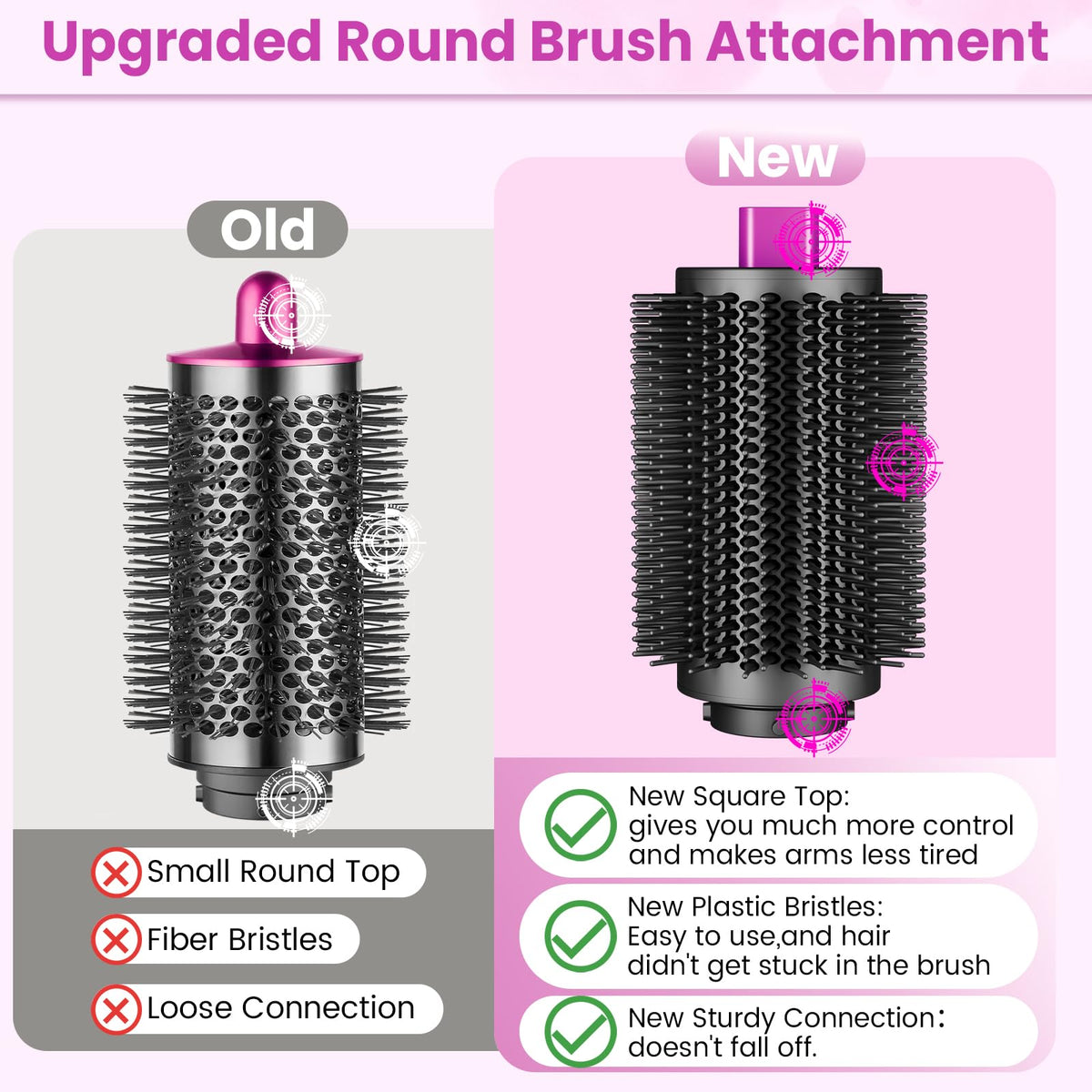 PUREGUST rose large round volumizing brush with HS08 fit for buoyant waves on damp hair