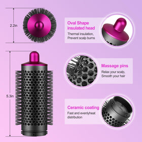 PUREGUST round brush in rose used on damp hair for root lift and bounce.