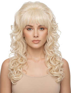 PUREHAIR 80s long blonde bouffant wig back view shows flowing waves for cosplay