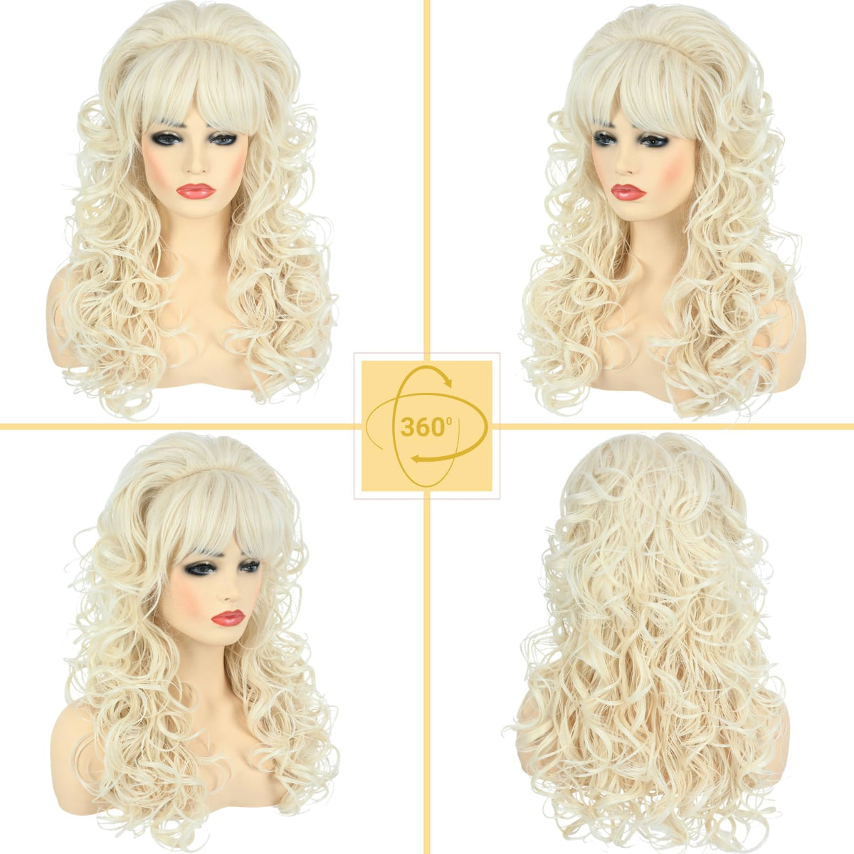 PUREHAIR long blonde bouffant wig bangs view for face-framing style
