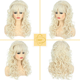 PUREHAIR long blonde bouffant wig bangs view for face-framing style