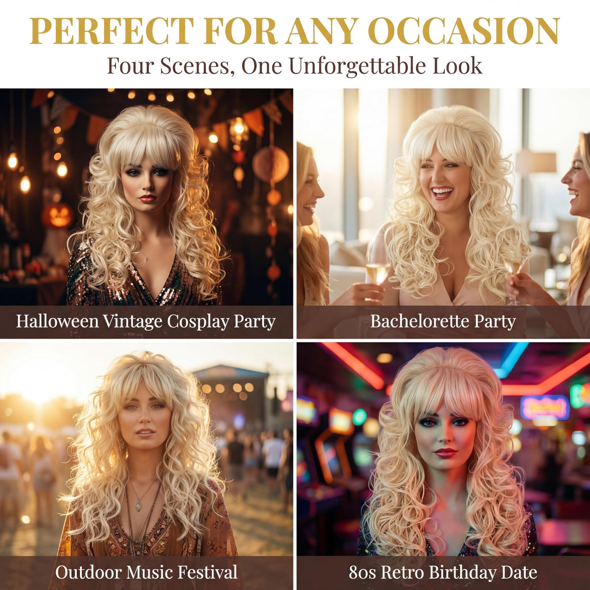 PUREHAIR bouffant wig on model suitable for drag or cosplay