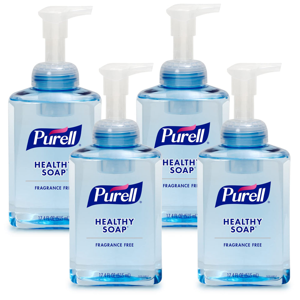 Purell HEALTHY SOAP Gentle & Free Foam bottle front view, fragrance-free formula for gentle cleansing.