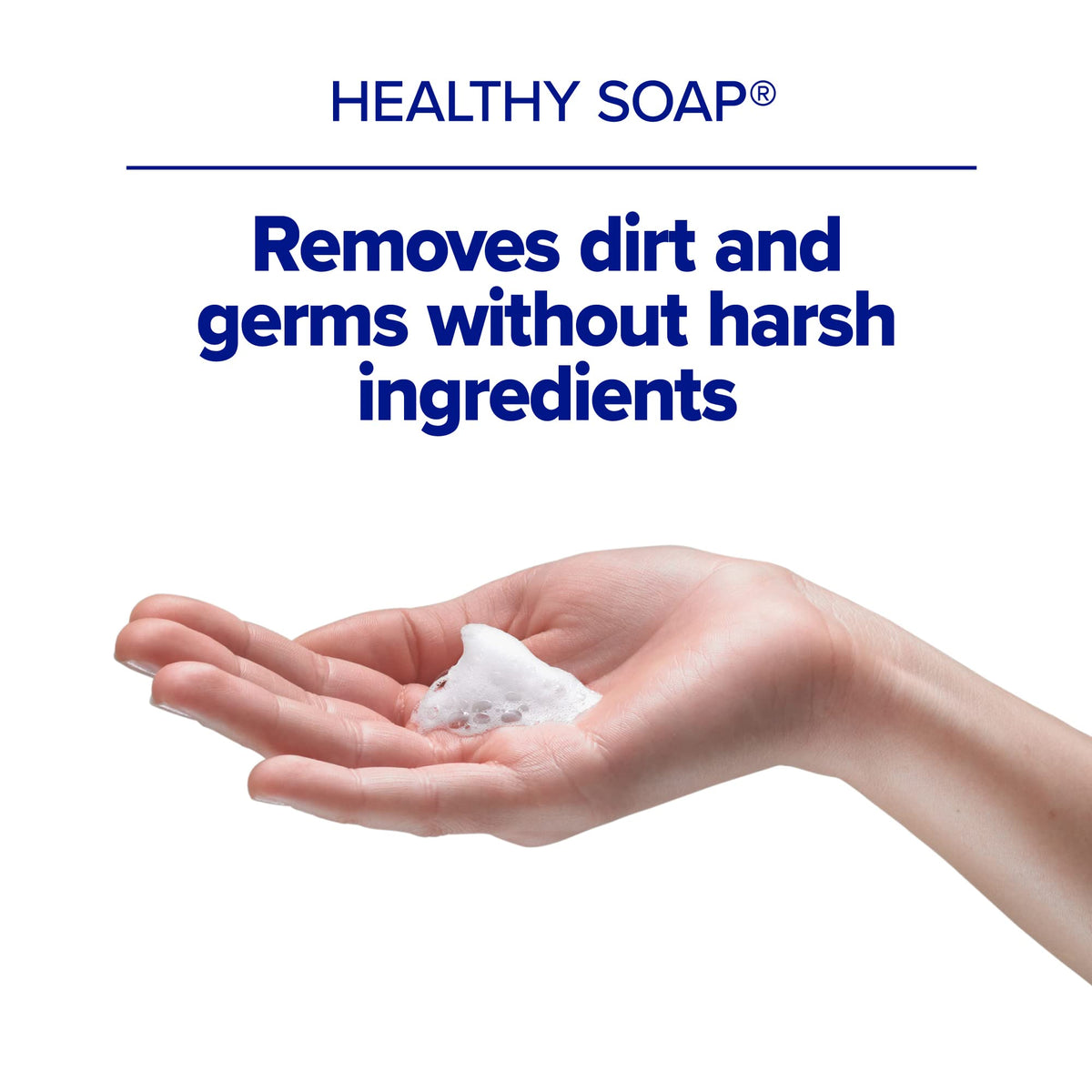 Purell HEALTHY SOAP Gentle & Free Foam bottle side view, compact countertop footprint.