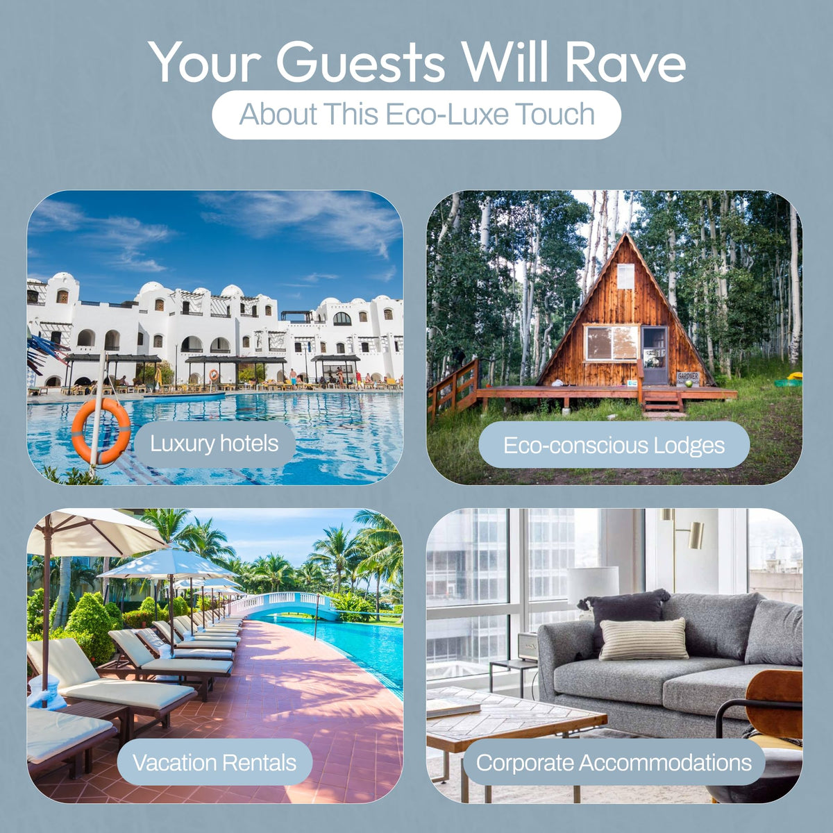 Purely Coastal Cleanse hotel amenities display promotes guest comfort