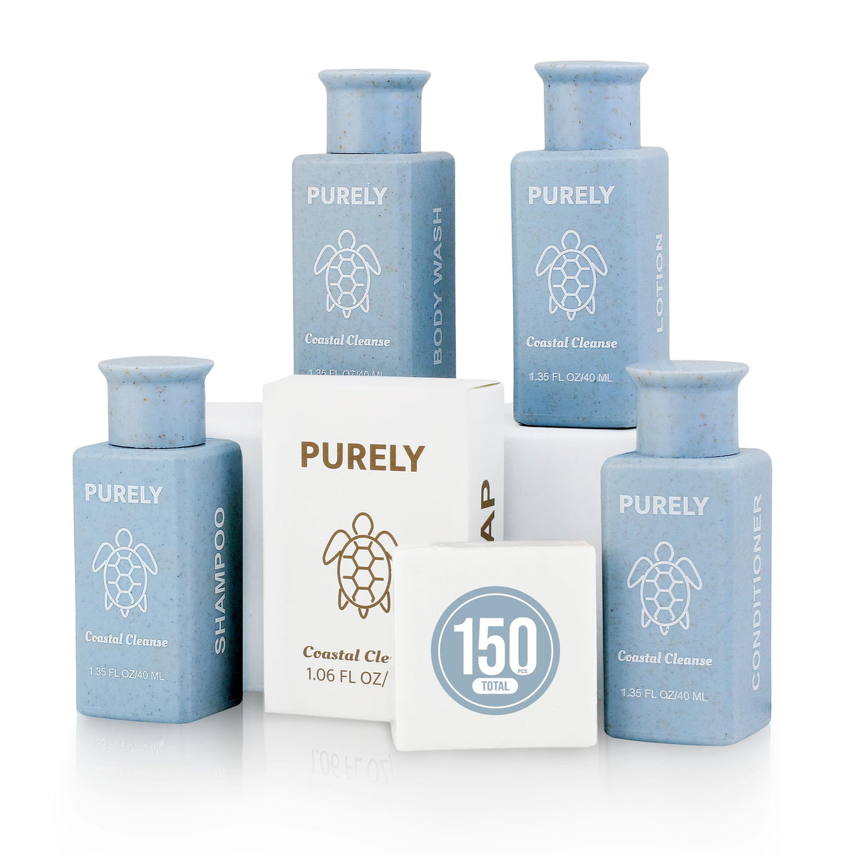 Purely Coastal Cleanse shampoo bottle for hotel guest amenities