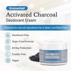 Purelygreat Charcoal Deodorant application stick ready for quick daily use.