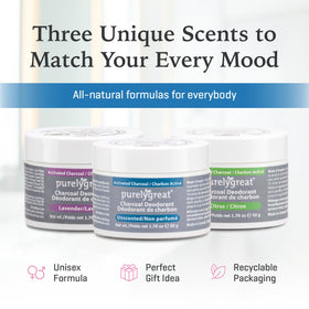 Purelygreat Charcoal Deodorant travel-friendly packaging for on-the-go freshness.