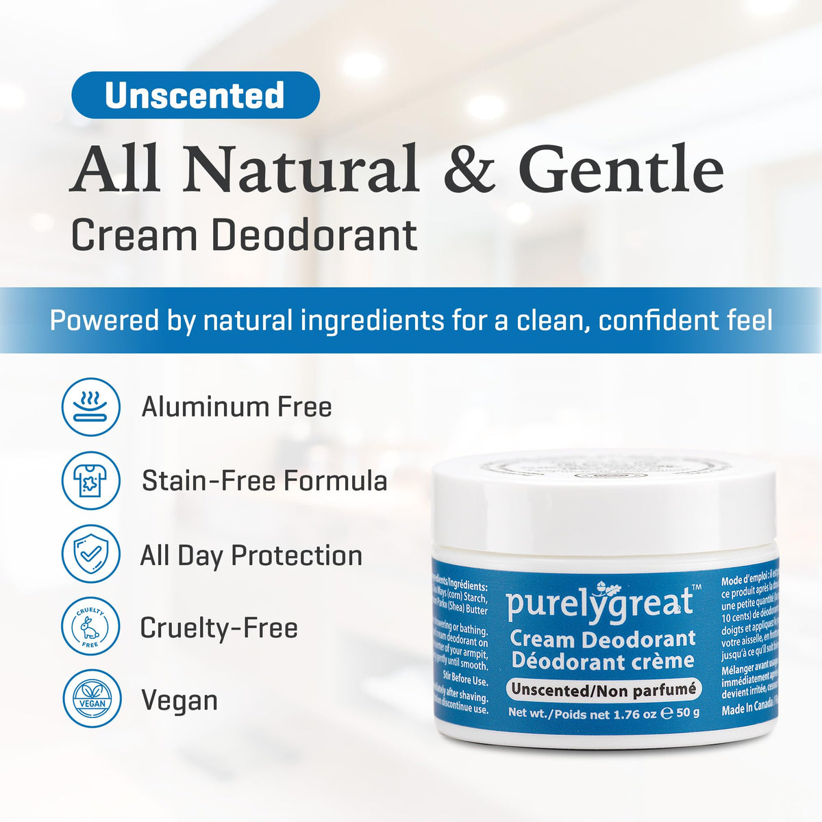 Purelygreat close-up of texture showing creamy, unscented formula.