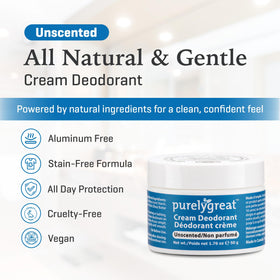 Purelygreat close-up of texture showing creamy, unscented formula.