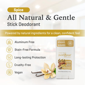 Applying Purelygreat deodorant during morning routine for long-lasting freshness.