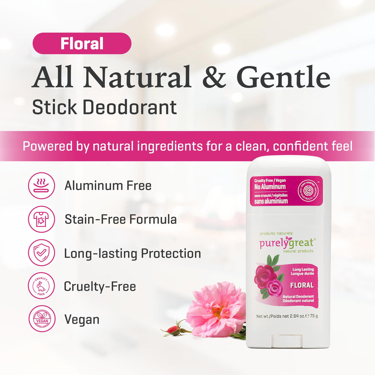 Purelygreat floral scent closeup—gentle essential oils deliver subtle aroma.