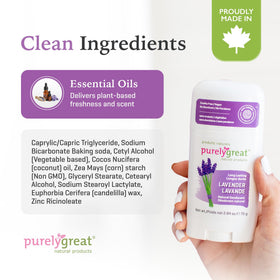 Purelygreat Lavender Deodorant Stick travel size fits in bags for on-the-go refresh.