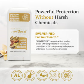 Family-friendly, unisex Purelygreat spice deodorant for shared bathroom use.