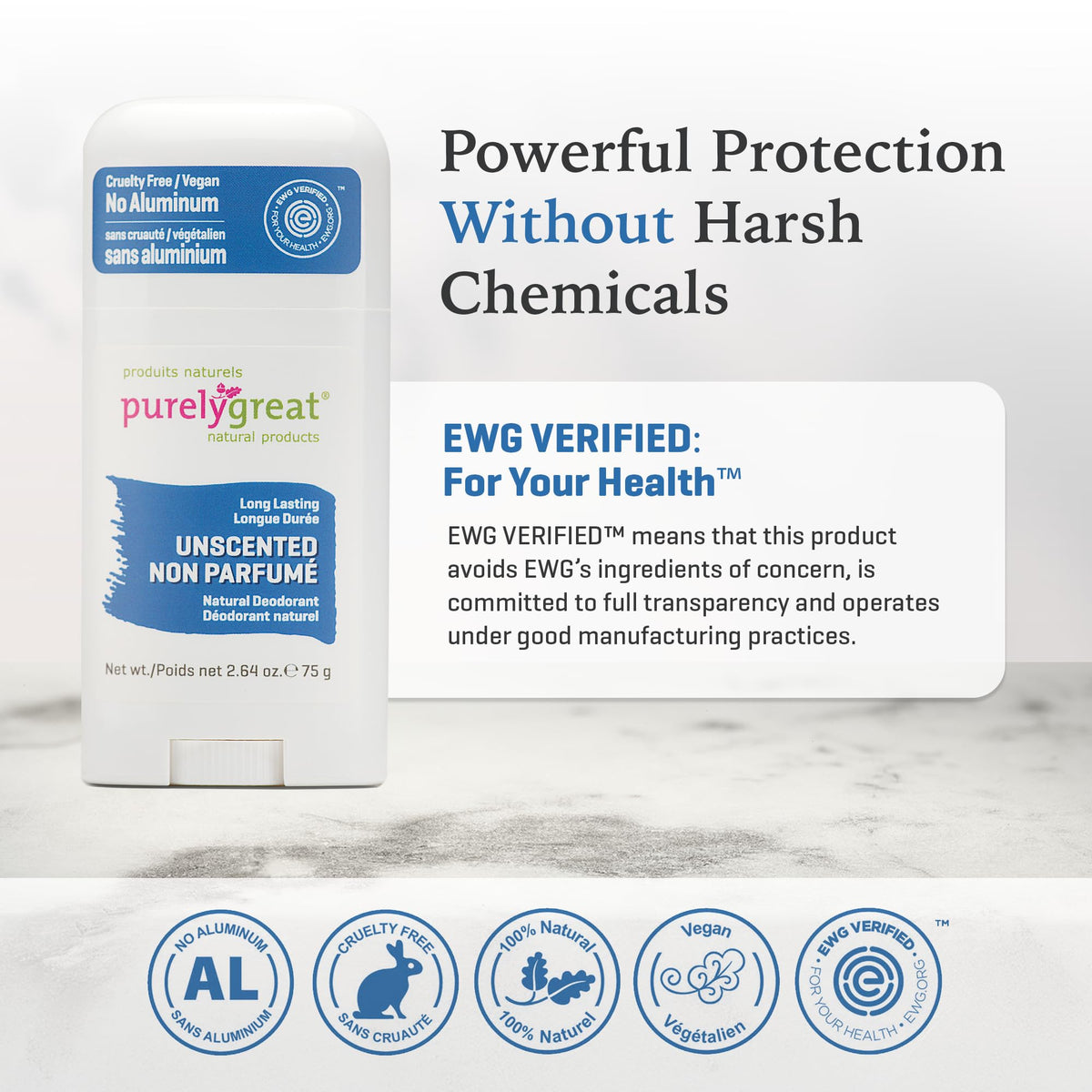 Purelygreat unscented deodorant packaging image showing compact design.