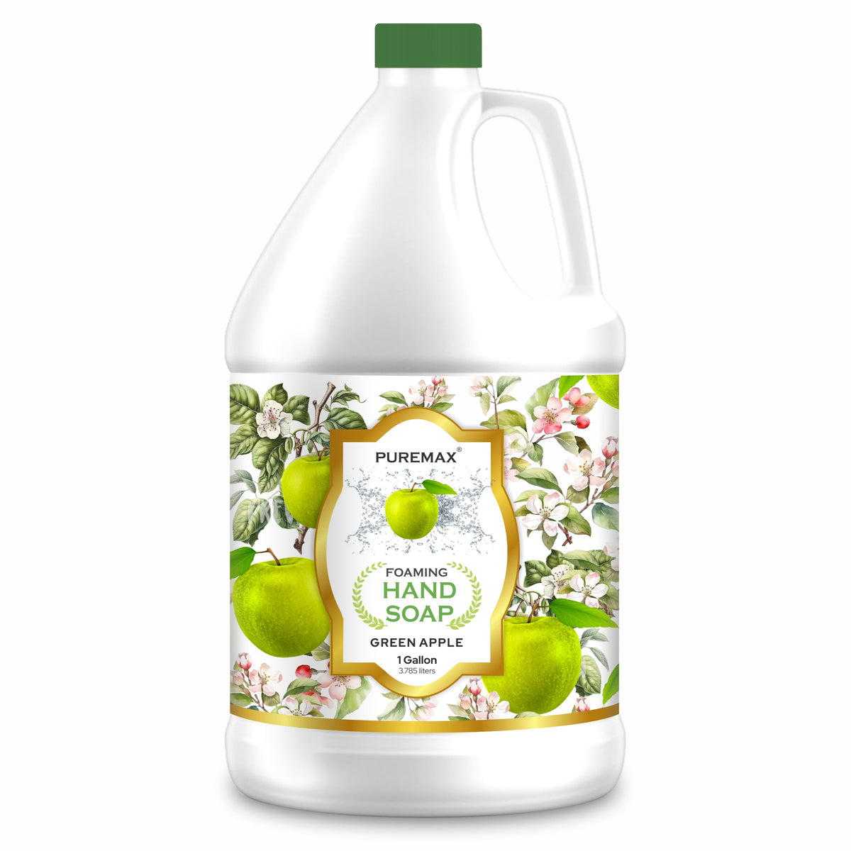 Puremax Green Apple foaming hand soap refill bottle with a refreshing scent and moisturizing cleanse.