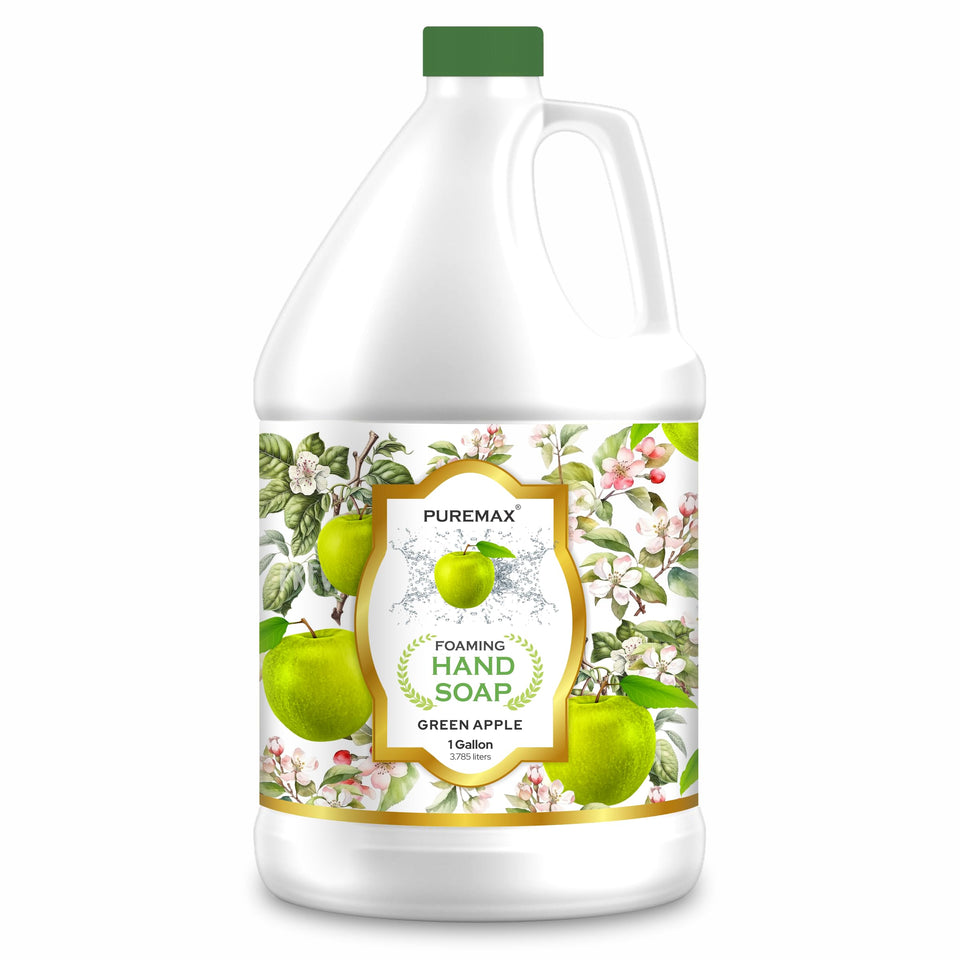 Puremax Green Apple foaming hand soap refill bottle with a refreshing scent and moisturizing cleanse.